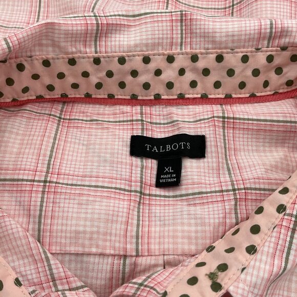 Talbots Classic Button-Front Long Sleeve Cotton Shirt Windowpane Plaid XL - Picture 5 of 8